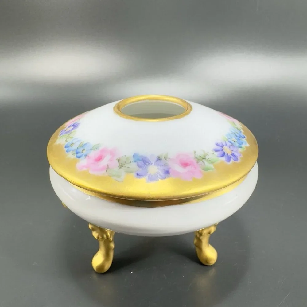 Antique ROYAL BAYREUTH Bavaria Footed Trinket Jar Hair Receiver Container VTG‎